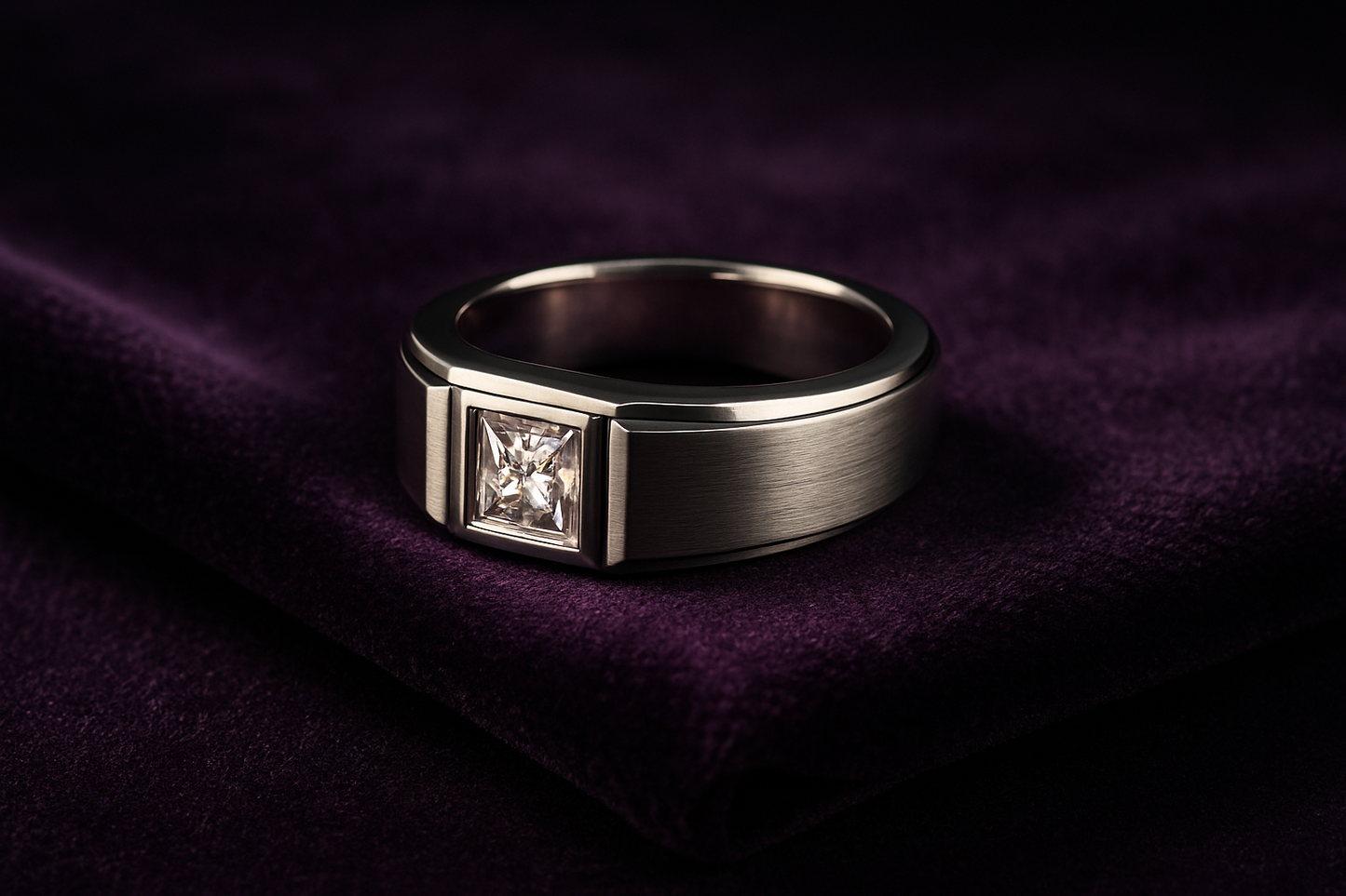 Gents ring image in pruple velvet mat