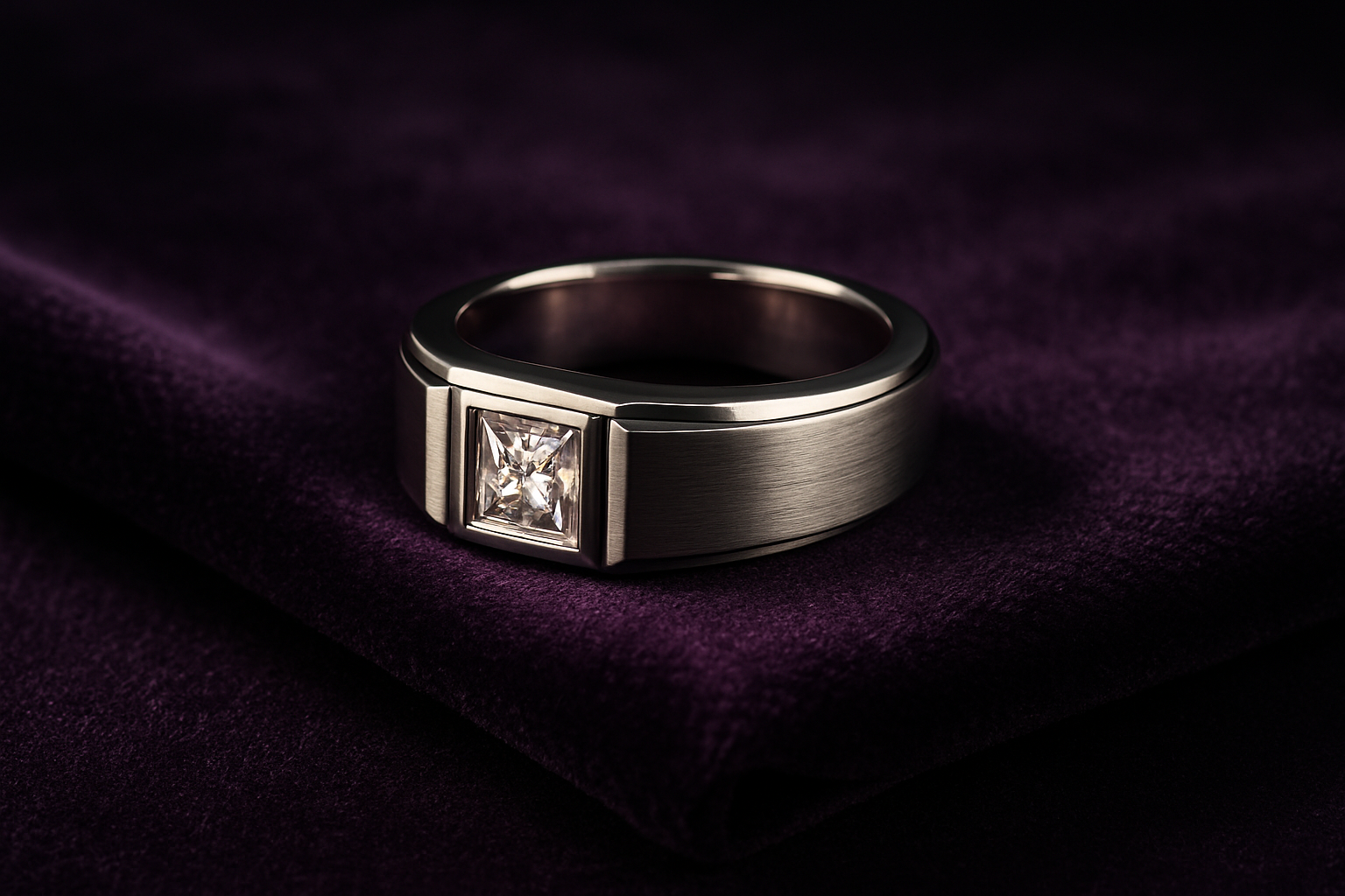 Gents ring image in pruple velvet mat